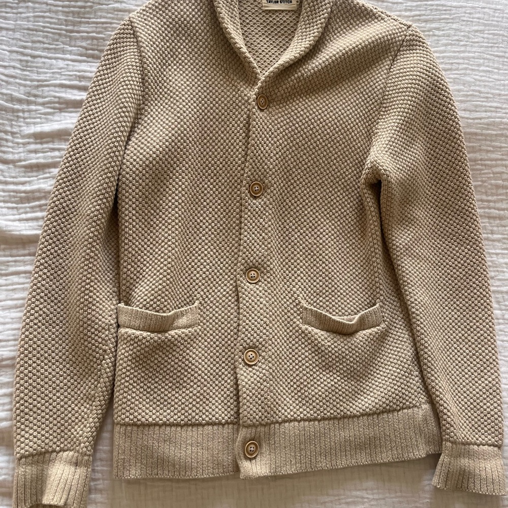 Taylor Stitch Taupe Textured Shawl Collar Sweater